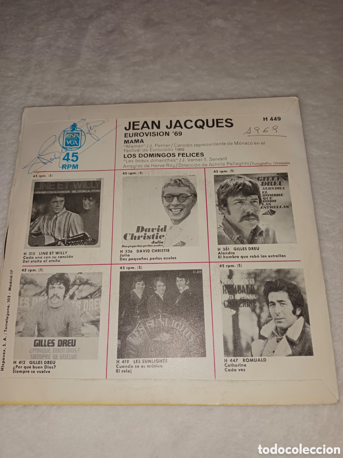 Discos de vinilo: Single vinilo Eurovision 69 - Jean Jacques - Mama - Versi&oacute;n original en franc&eacute;s. - Foto 2