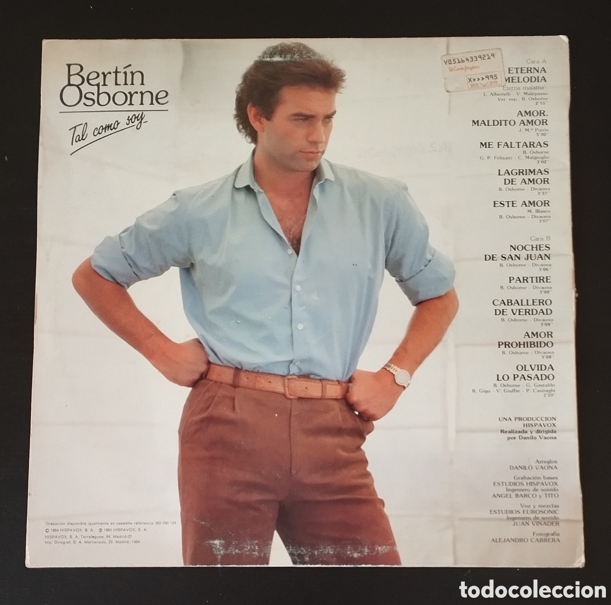 Discos de vinilo: DISCO LP, BERT&Iacute;N OSBORNE. TAL COMO SOY. 1984. HISPAVOX - Foto 2