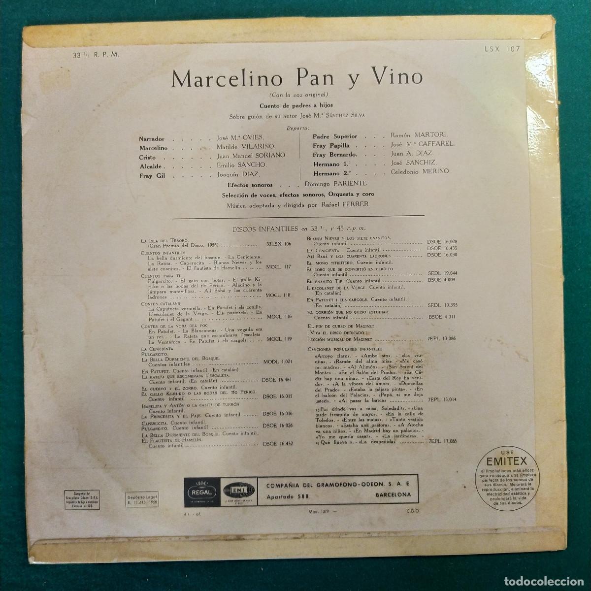Discos de vinilo: Jos&eacute; M.&ordf; S&aacute;nchez Silva* &ndash; Marcelino, Pan Y Vino - Foto 2