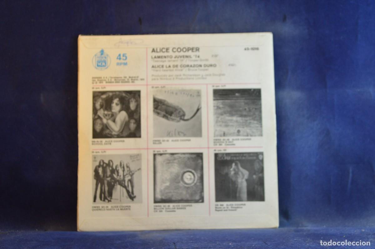 Discos de vinilo: ALICE COOPER - LAMENTO JUVENIL - ALICE LA DE CORAZON DURO - SINGLE - Foto 2