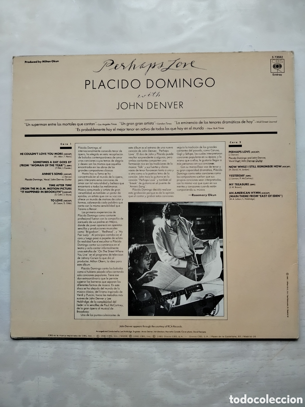 Discos de vinilo: LP Pl&aacute;cido Domingo/John Denver - Foto 2