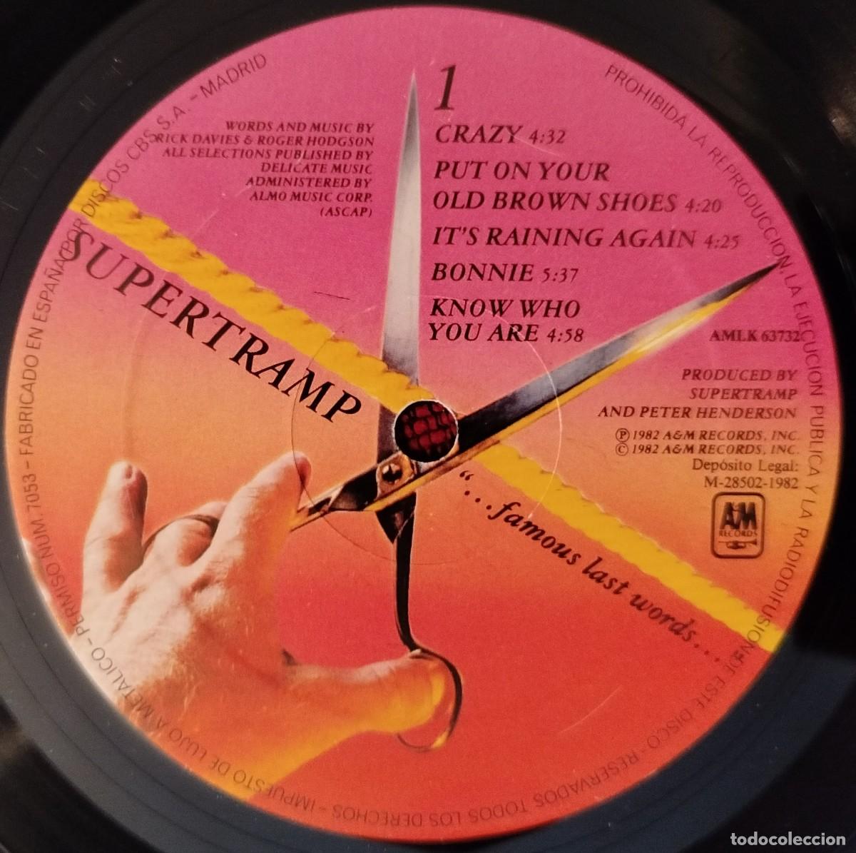 Discos de vinilo: SUPERTRAMP ** &rdquo;...Famous Last Words...&rdquo; ** VINILO LP 1982 - Foto 3