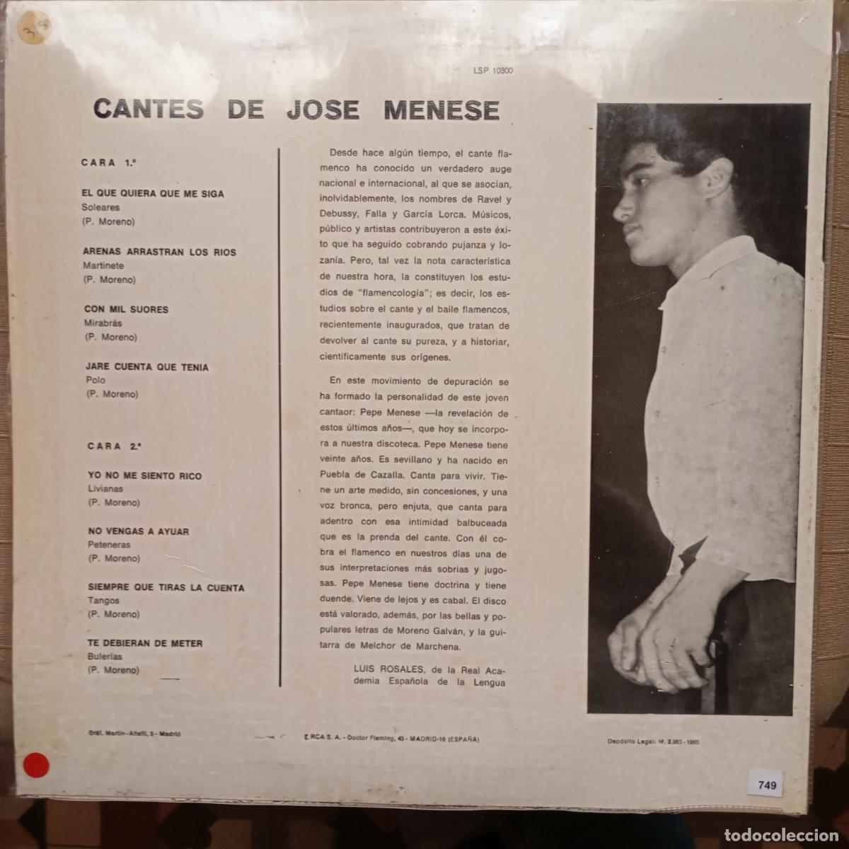 Discos de vinilo: CANTES DE JOSE MENESE. Disco vinilo. - Foto 2