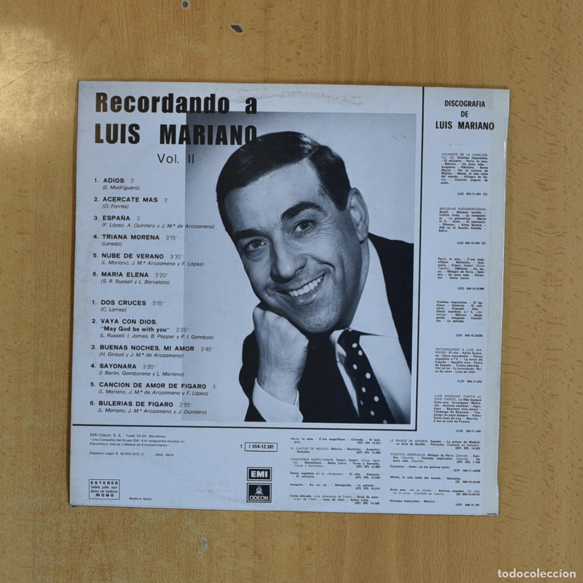 Discos de vinilo: LUIS MARIANO - RECORDANDO A LUIS MARIANO - LP - Foto 2