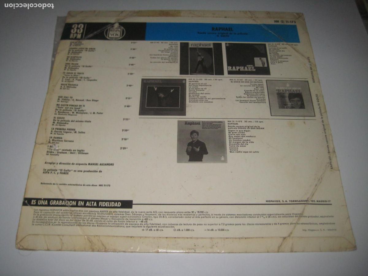 Discos de vinilo: Raphael - El Golfo LP - Foto 2