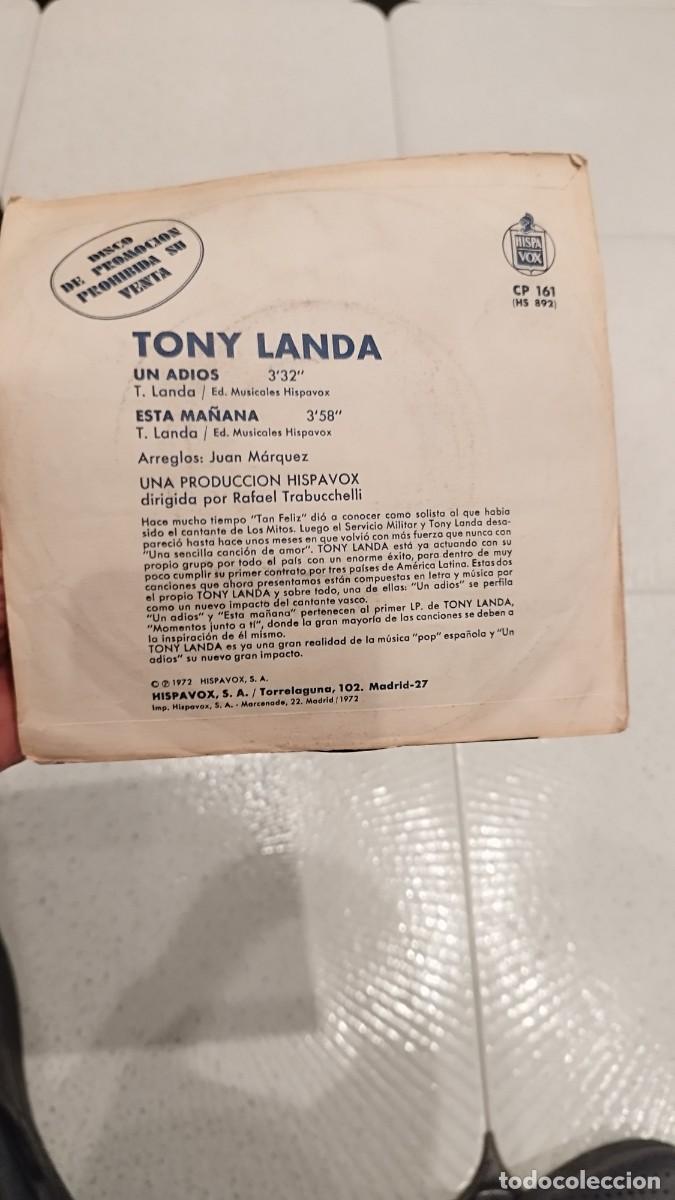 Discos de vinilo: Tony Landa - un adi&oacute;s. Single vinilo 7 &rdquo; - Foto 2
