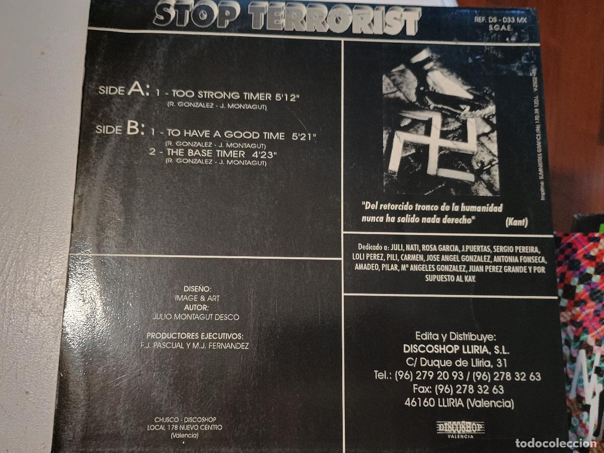 Discos de vinilo: Stop Terrorist &lrm;&ndash; Too Strong Timer Spain 1995 Electronic Makina - Foto 6