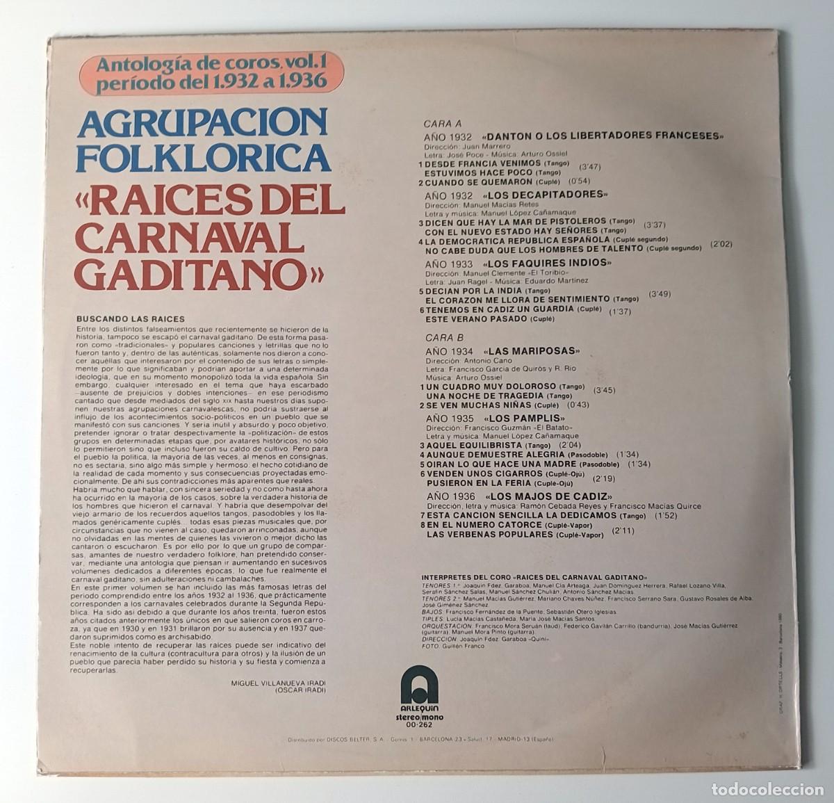 Discos de vinilo: CARNAVAL DE CADIZ LP RA&Iacute;CES DEL CARNAVAL GADITANO - Foto 2