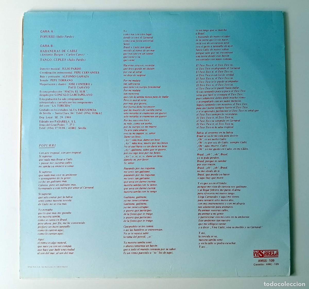 Discos de vinilo: CARNAVAL DE CADIZ 1988 LP CORO LA TORCIDA - Foto 2