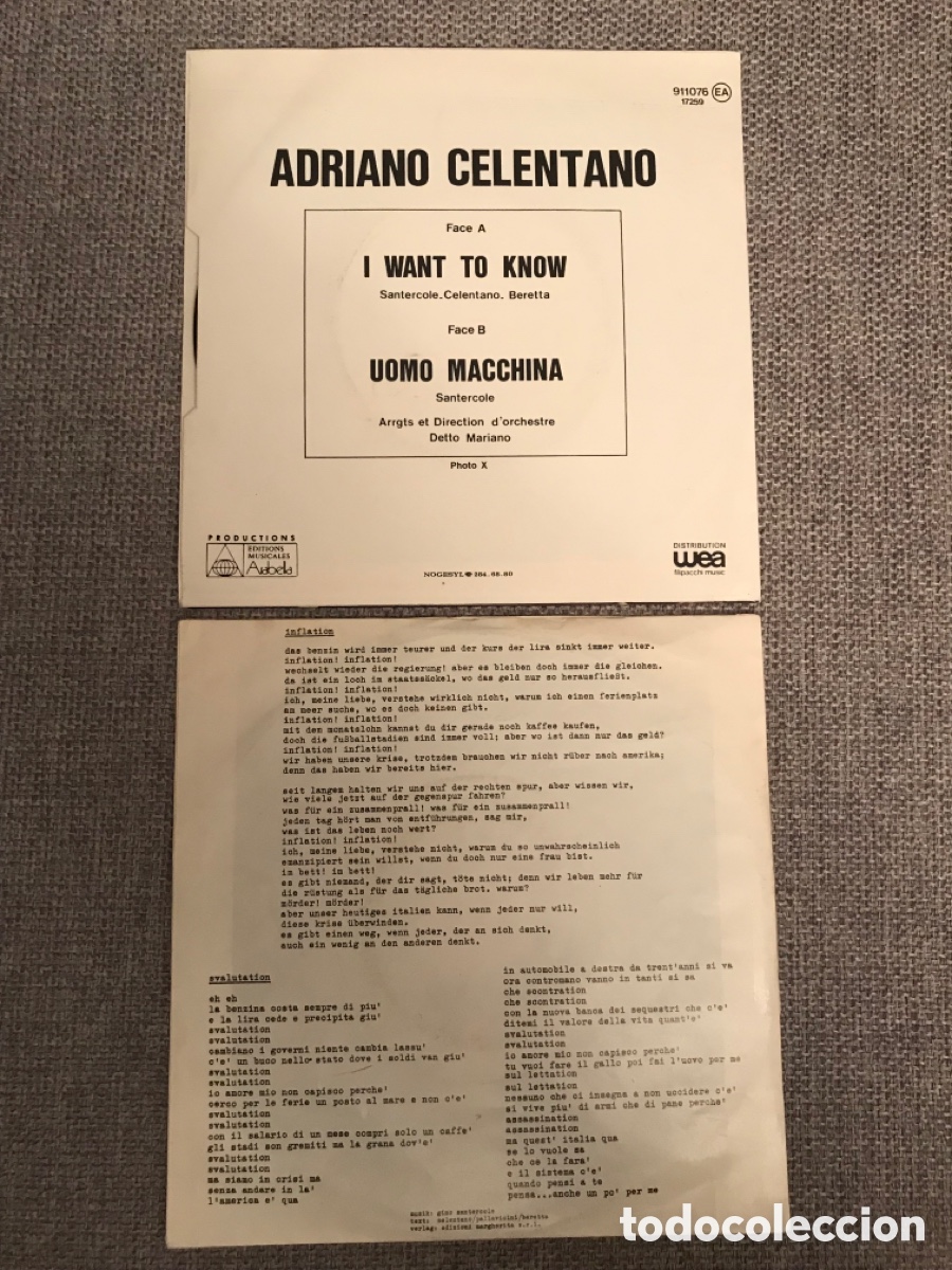 Discos de vinilo: Lote 2 vinilos 7&rsquo; Adriano Celentano - Foto 2