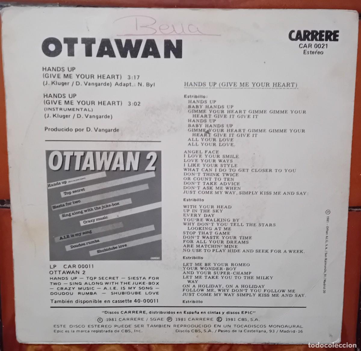 Discos de vinilo: SINGLE. OTTAWAN. HANDS UP ( GIVE ME YOUR HEART) - Foto 2