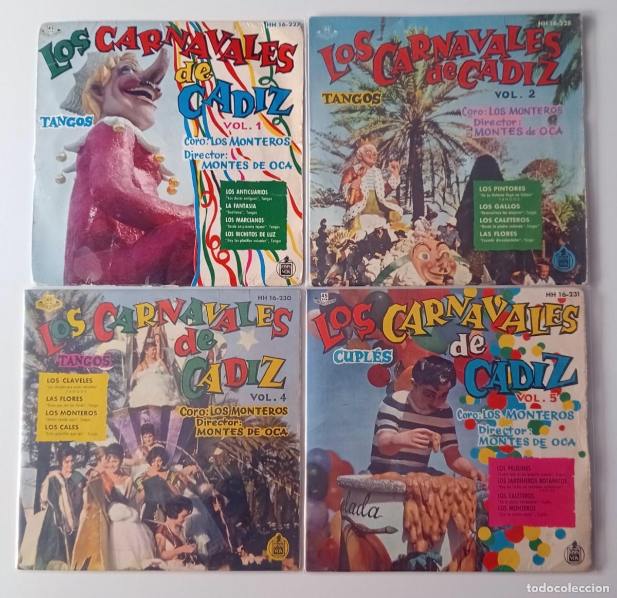 Discos de vinilo: CARNAVAL DE CADIZ: LOTE DE SINGLES CORO LOS MONTEROS - Foto 1