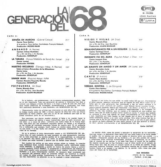 Discos de vinilo: LA GENERACI&Oacute;N DEL 68 Lp - 1968 - Foto 2