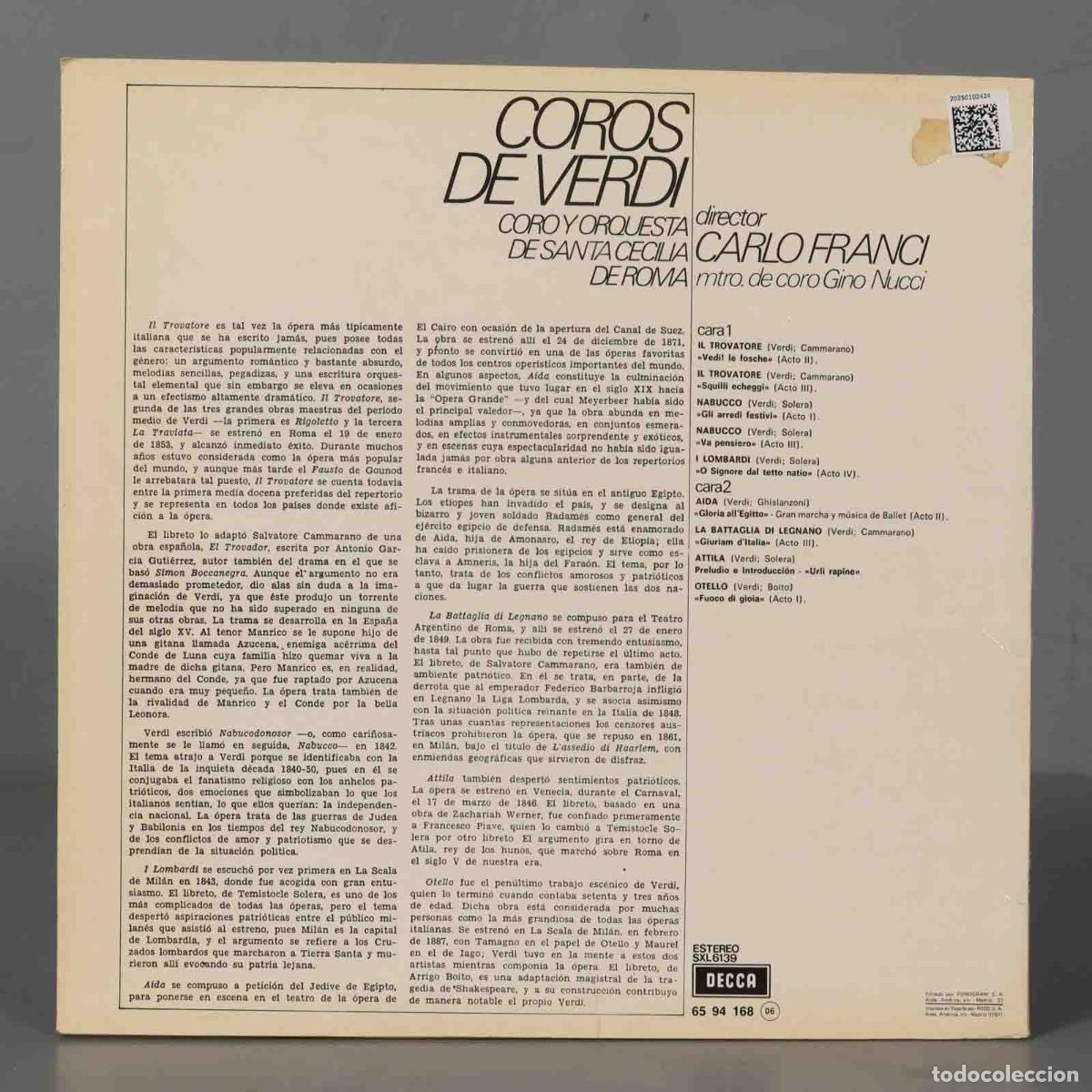 Discos de vinilo: LP. Coros de Verdi FRANCI - Foto 2