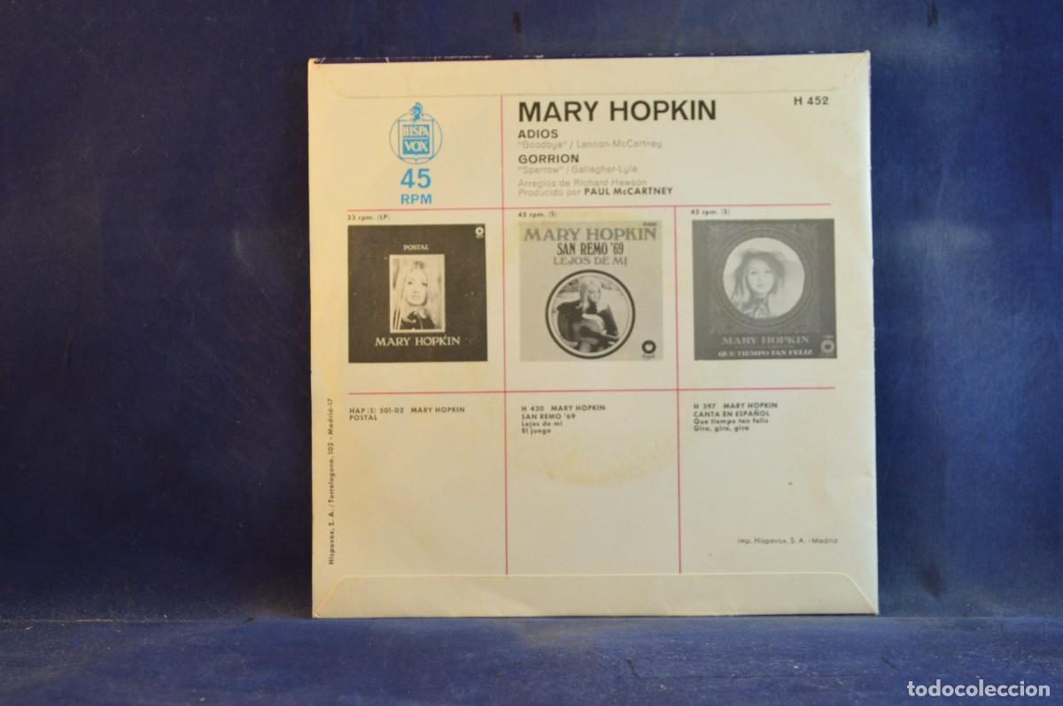 Discos de vinilo: MARY HOPKIN - ADIOS - GORRION - SINGLE - Foto 2