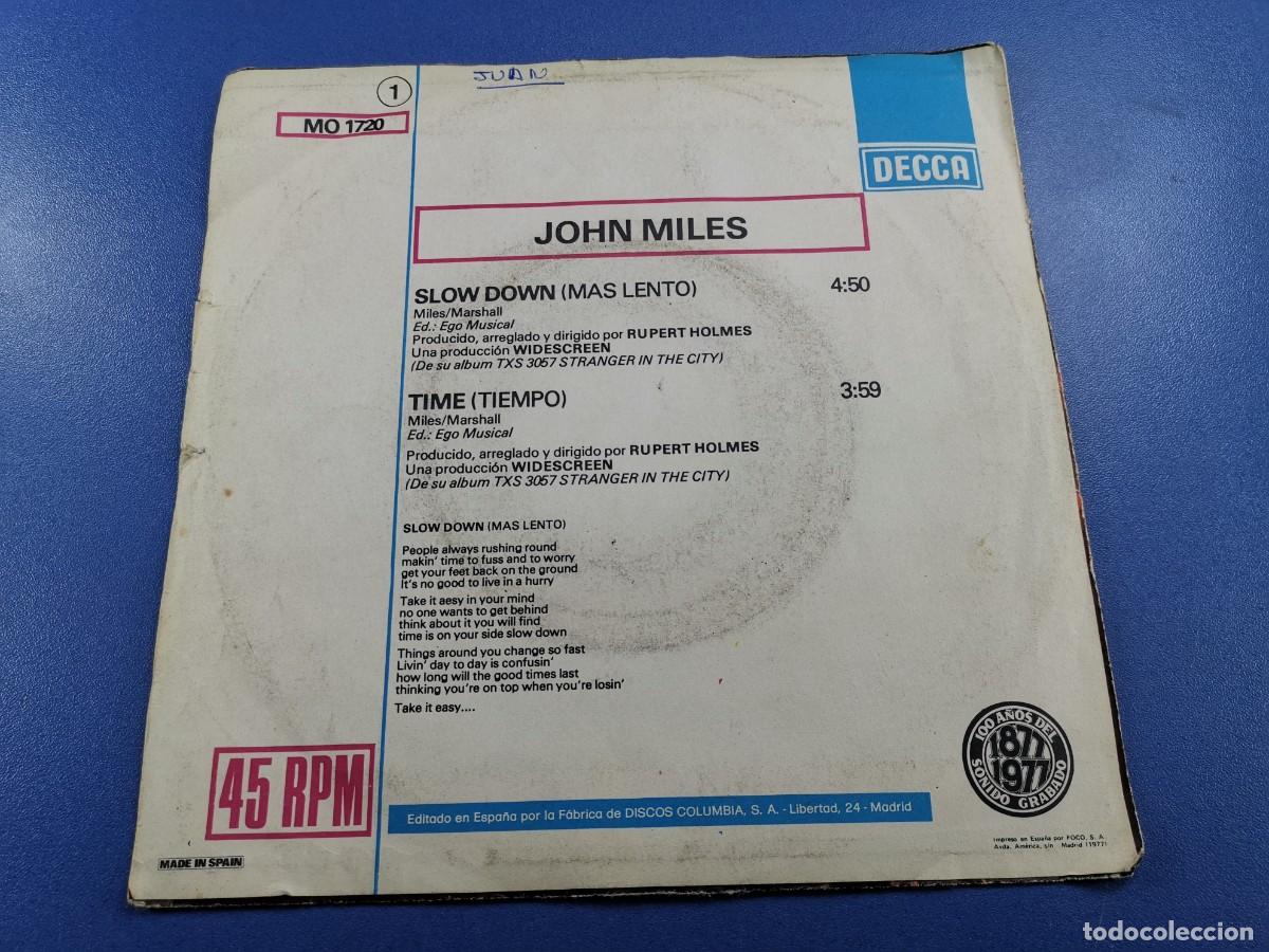 Discos de vinilo: JOHN MILES / SLOW DOWN / TIME (SINGLE 1977) - Foto 5