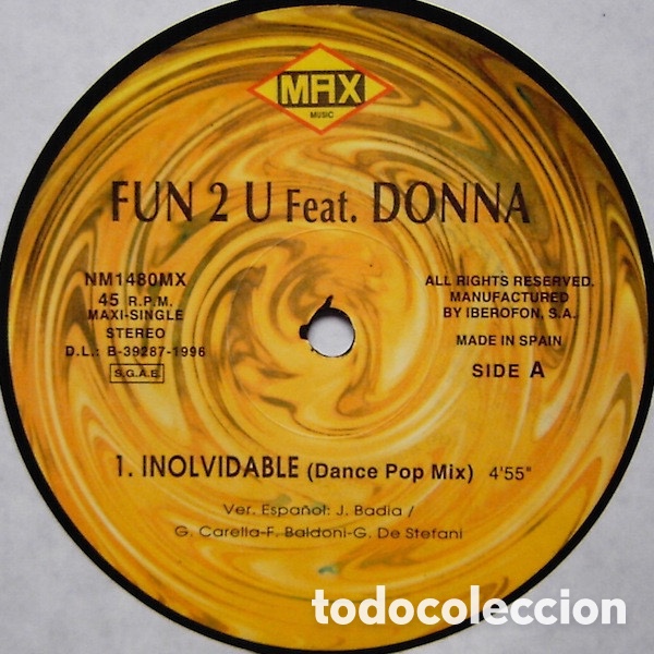 Discos de vinilo: Fun 2 U Feat. Donna (13) &lrm;&ndash; Inolvidable - Foto 1