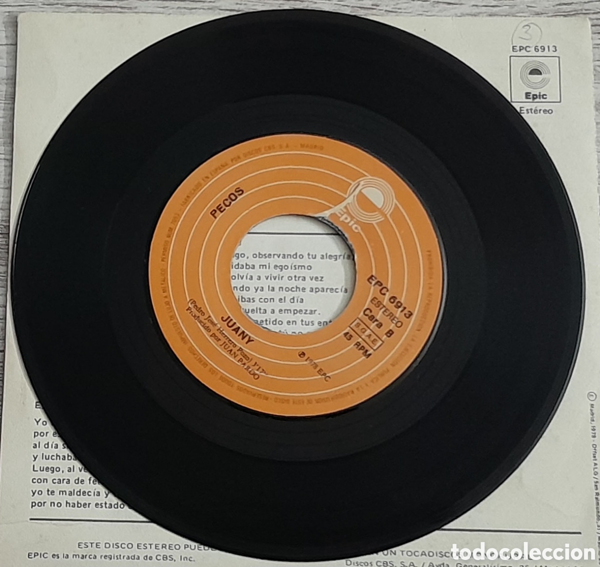 Discos de vinilo: PECOS - ACORDES + JUANY - EPIC 1978 - Foto 3