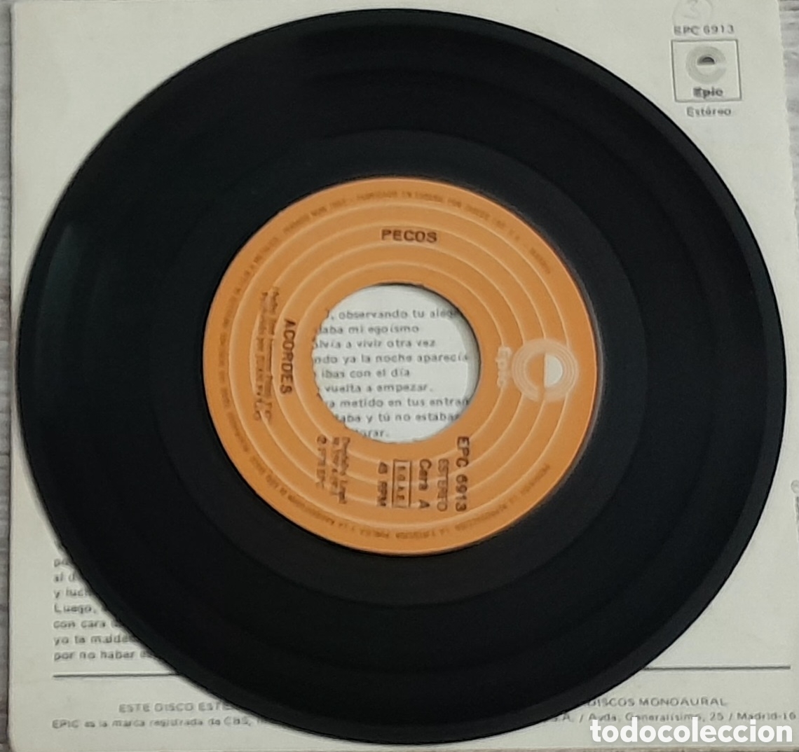 Discos de vinilo: PECOS - ACORDES + JUANY - EPIC 1978 - Foto 4
