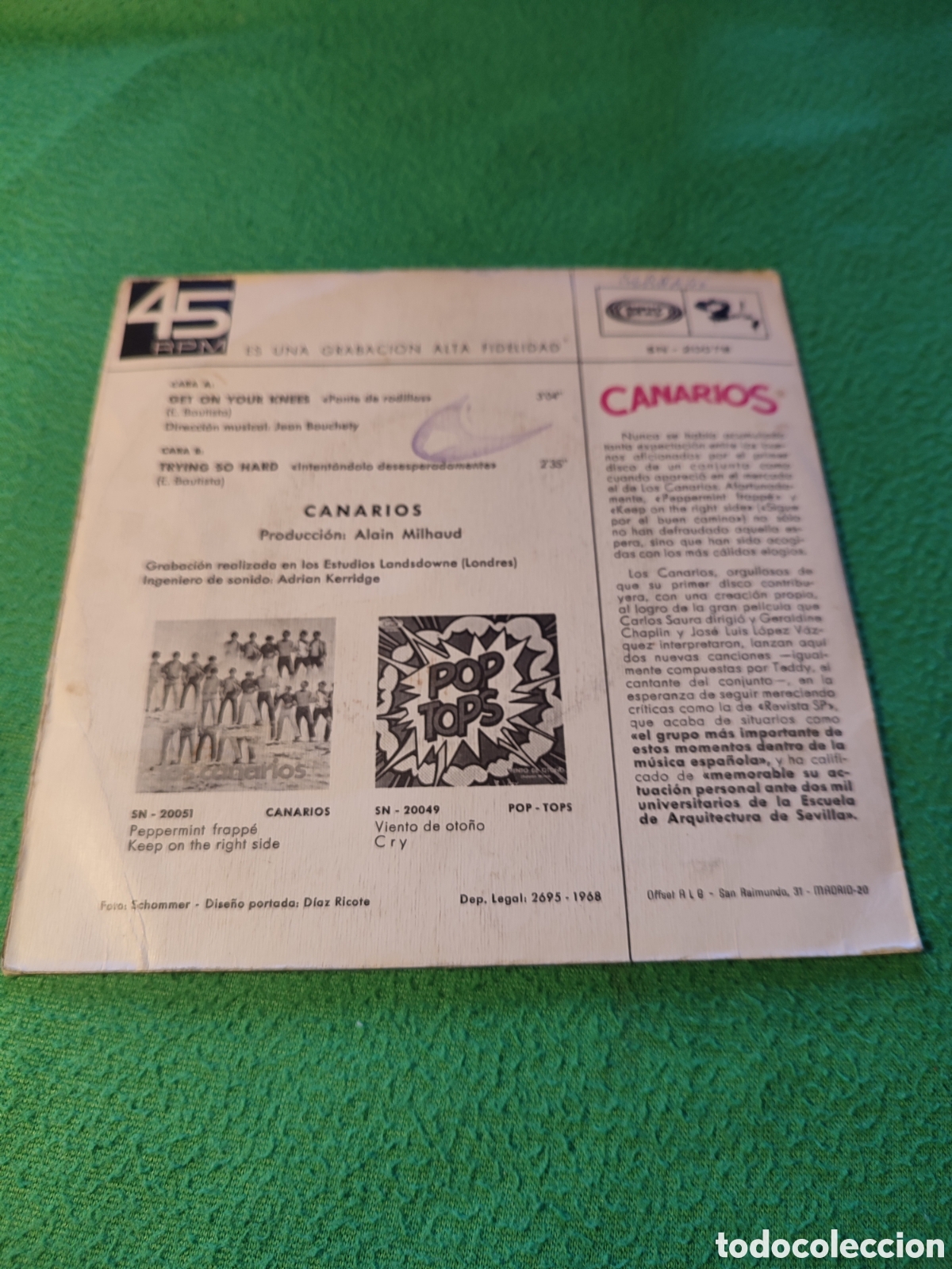 Discos de vinilo: Los Canarios - Get on your knees - Foto 2