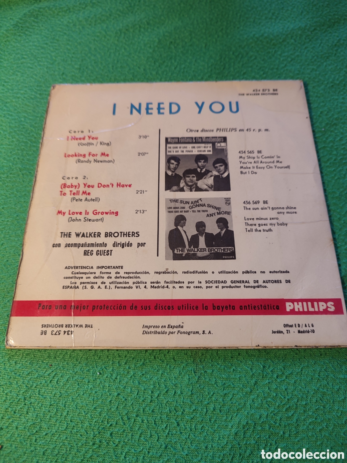Discos de vinilo: The Walker Brothers - I need you + 3 - Foto 2