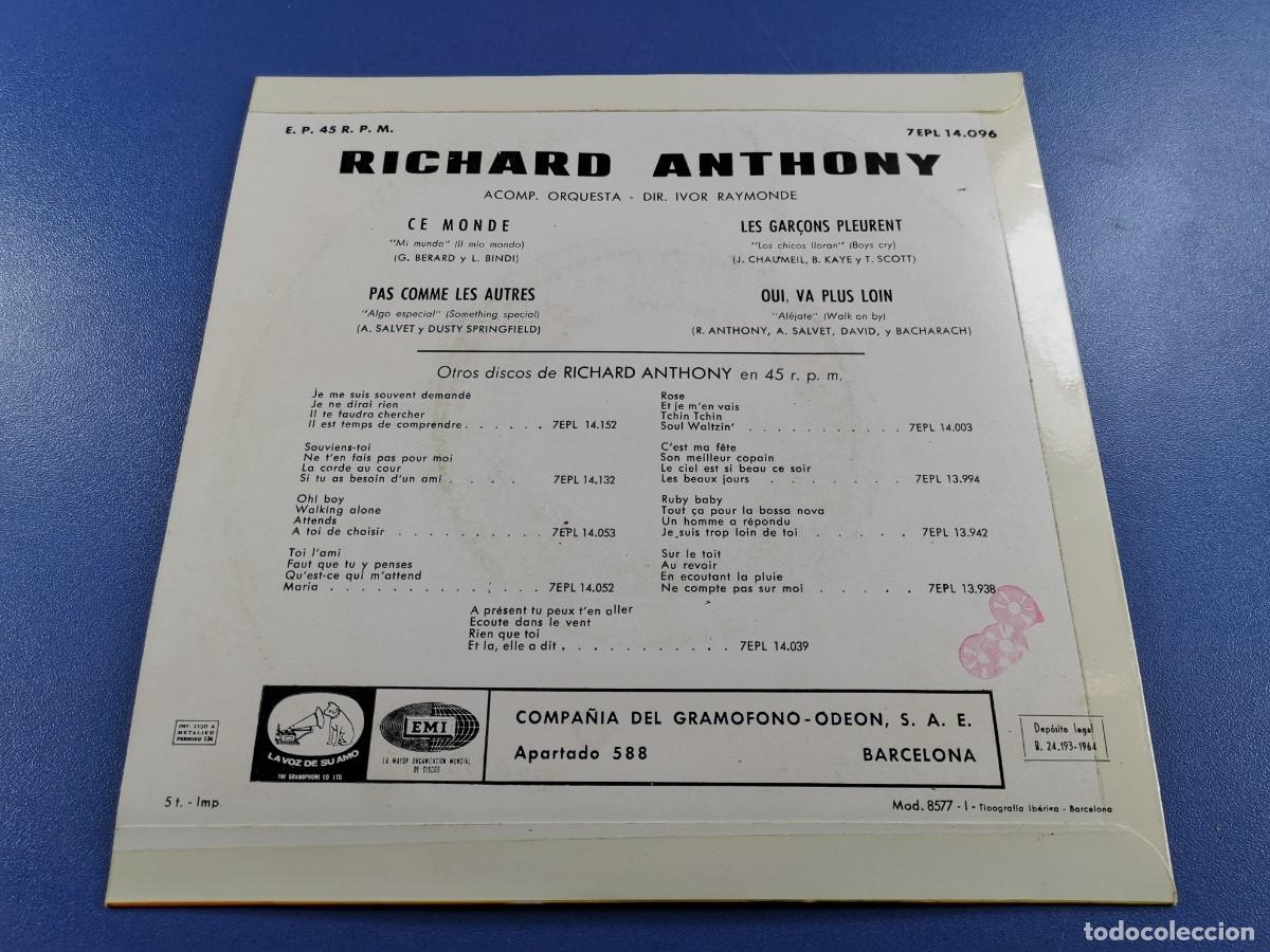 Discos de vinilo: RICHARD ANTHONY / CE MONDE + 3 (EP 1964) - Foto 5
