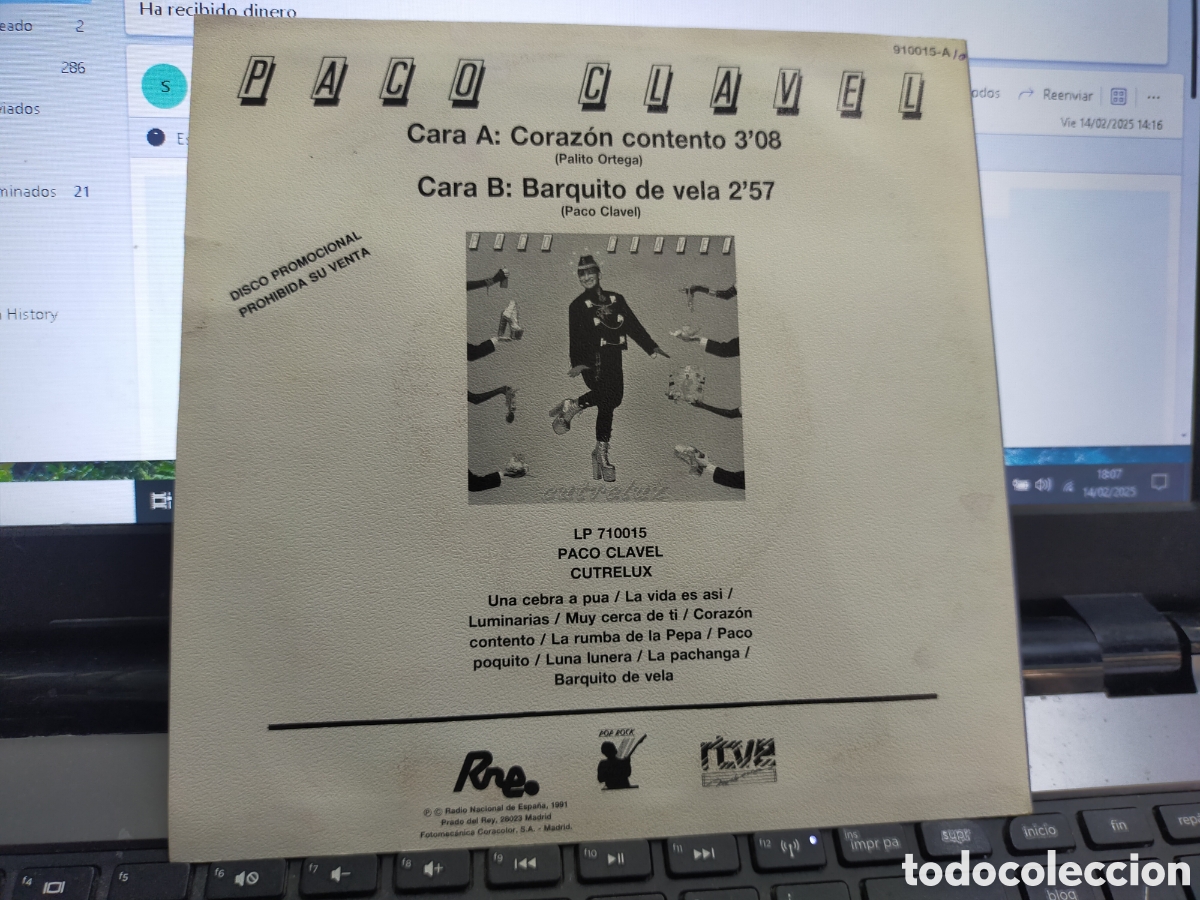 Discos de vinilo: Paco clavel single promocional coraz&oacute;n contento 1991 - Foto 2