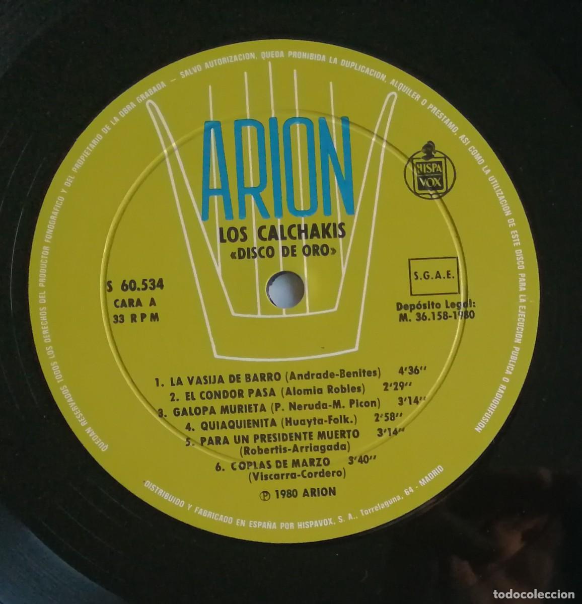 Discos de vinilo: Los Calchakis, Disco De Oro, Arion &ndash; S 60.534 - Foto 6