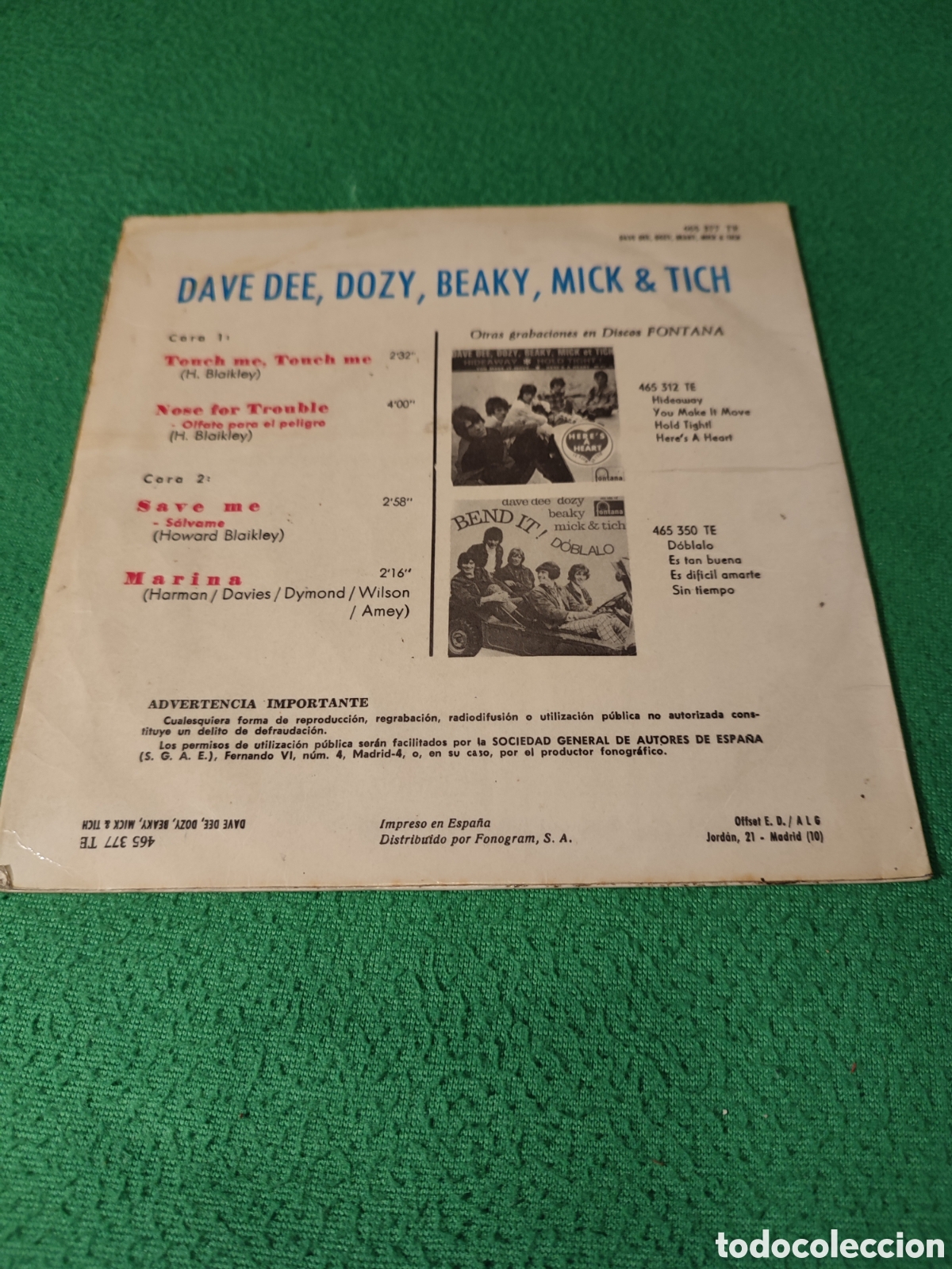 Discos de vinilo: Dave Dee, Dozy Beaky Mick Tich - Touch me + 3 - Foto 2