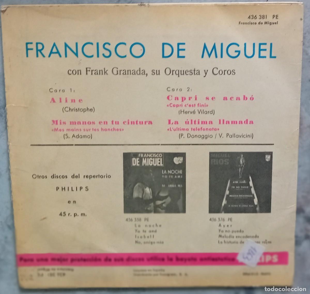 Discos de vinilo: EP. FRANCISCO DE MIGUEL. CAPRI SE ACAB&Oacute;+3 - Foto 2