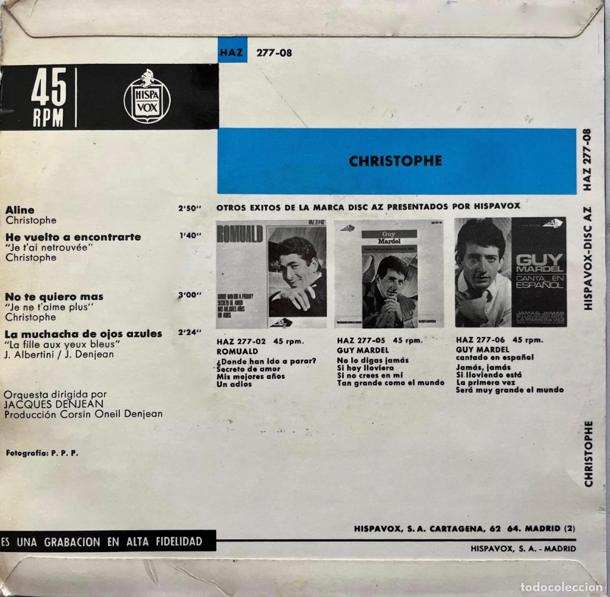 Discos de vinilo: CHRISTOPHE. ALINE + 3 TEMAS. EP ORIGINAL ESPA&Ntilde;A 1965 - Foto 2