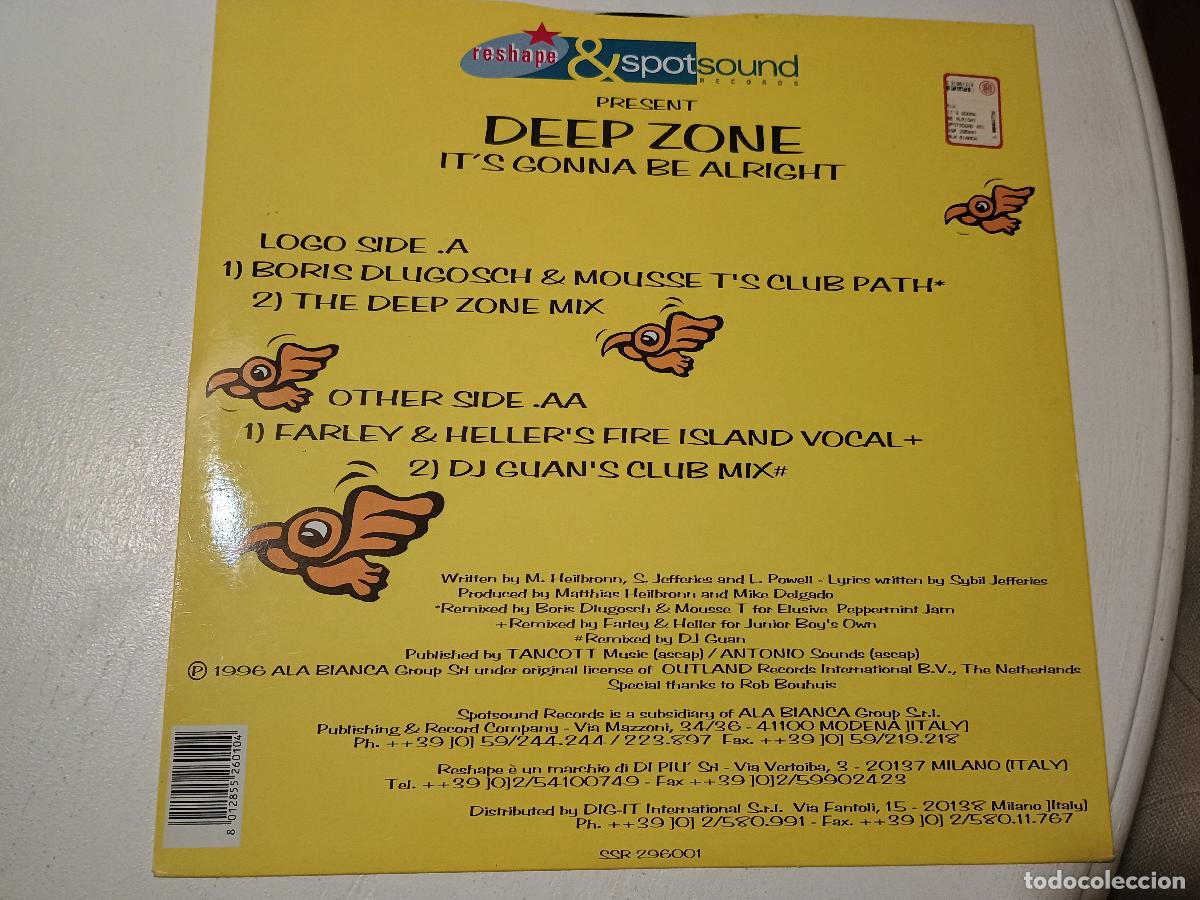 Discos de vinilo: Deep Zone Its Gonna Be Alright, 1996 Electronic House - Foto 4