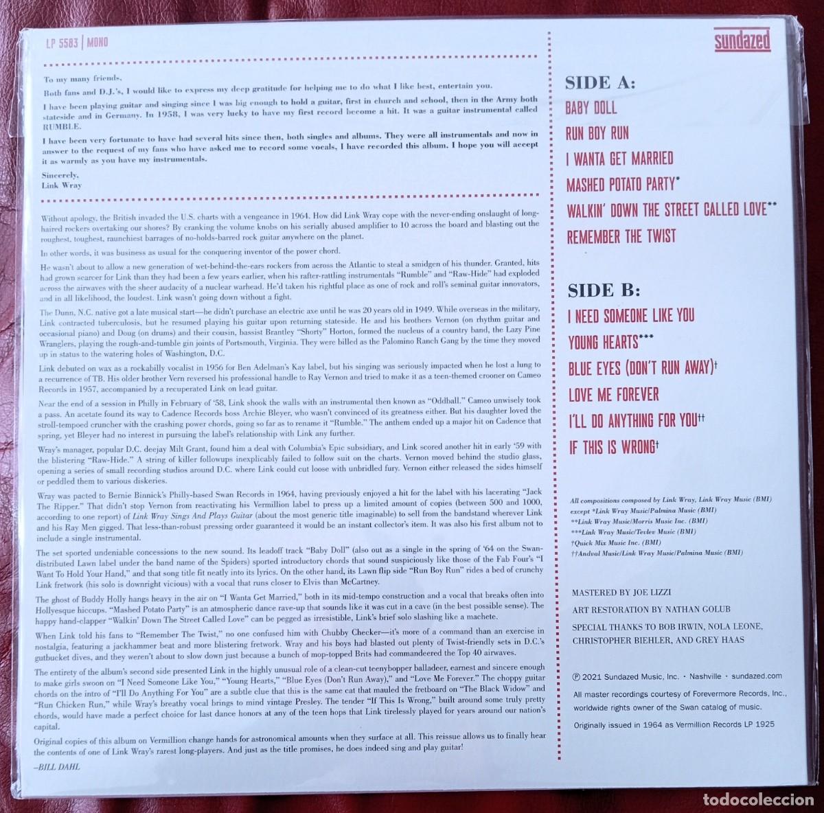 Discos de vinilo: LINK WRAY - SINGS AND PLAYS GUITAR LP - Foto 2