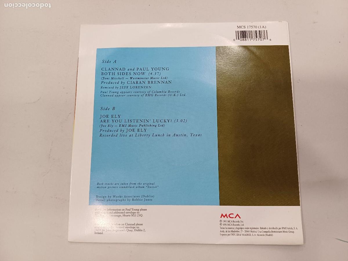 Discos de vinilo: CLANNAD & PAUL YOUNG/BOTH SIDES NOW/SINGLE. - Foto 3