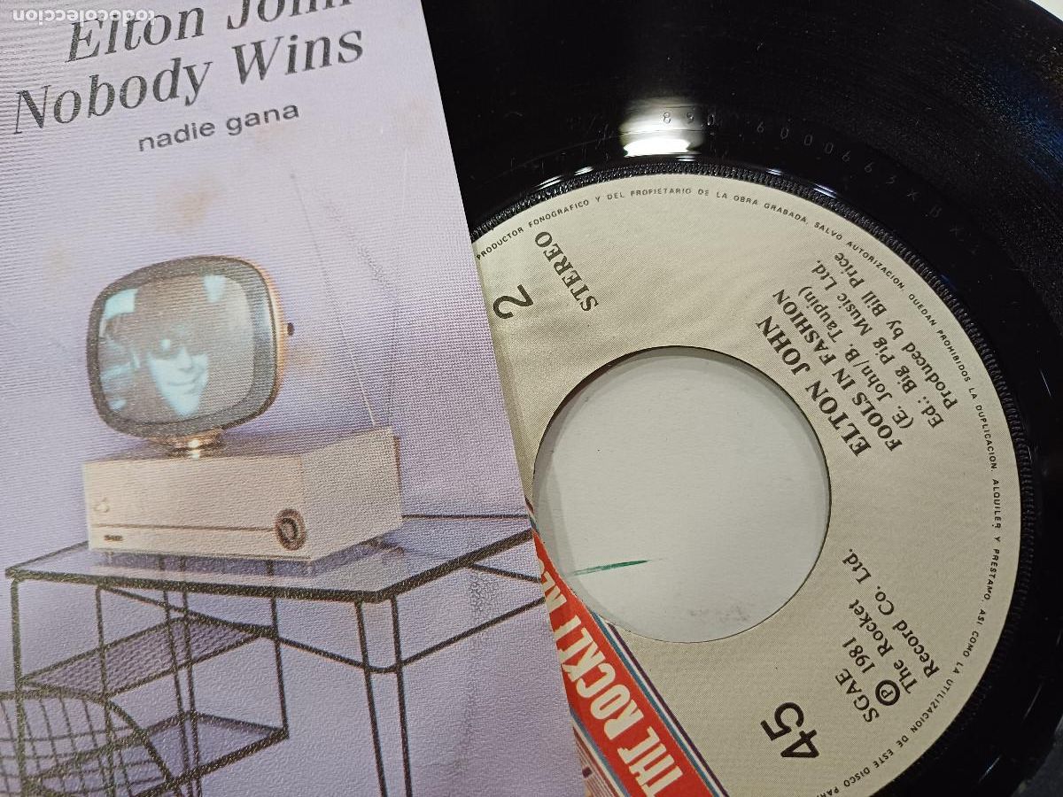 Discos de vinilo: ELTON JOHN/NOBODY WINS/SINGLE. - Foto 2
