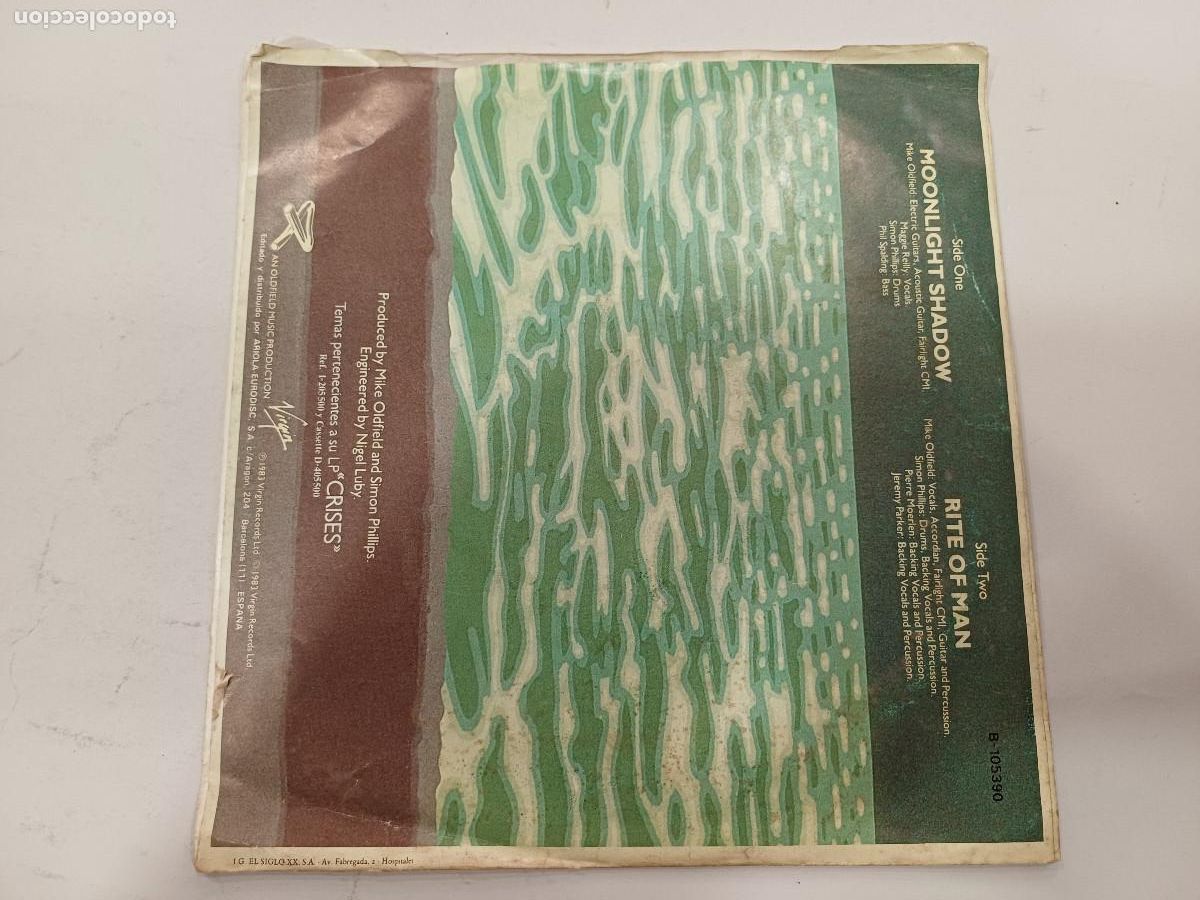 Discos de vinilo: MIKE OLDFIELD/MOONLIGHT SHADOW/SINGLE. - Foto 3
