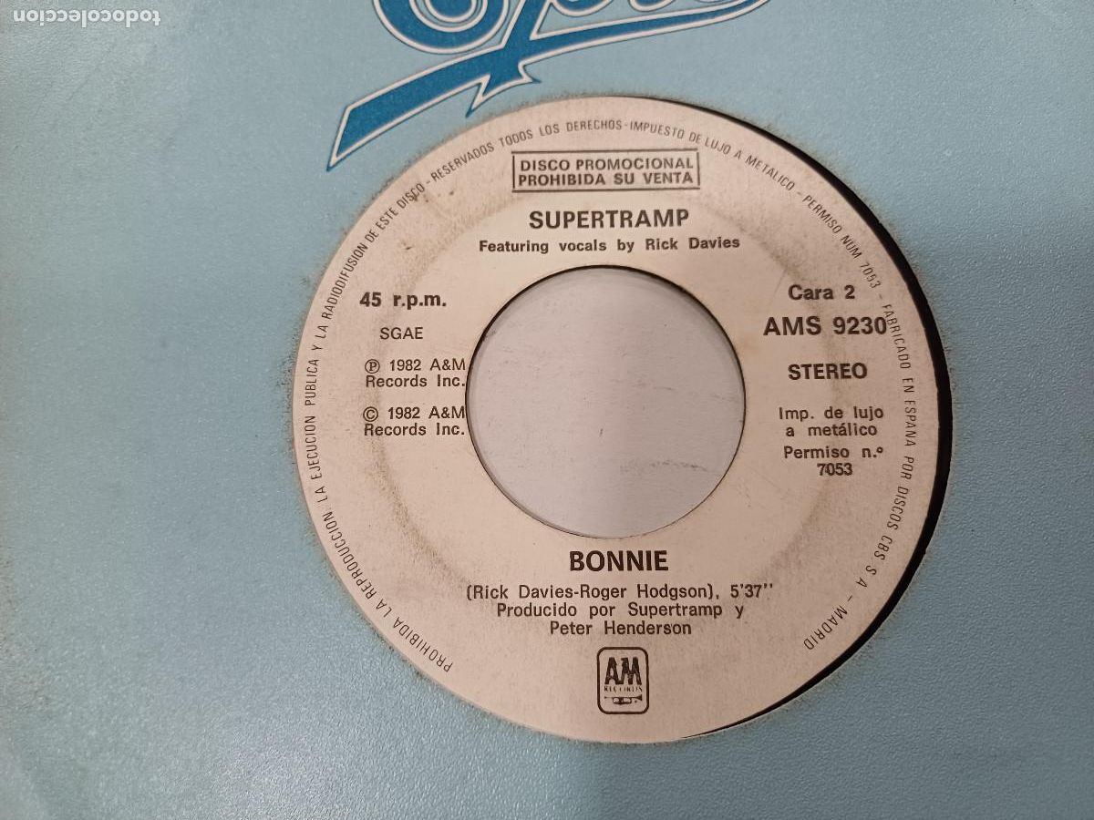 Discos de vinilo: SUPERTRAMP/ITS RAINING AGAIN/SINGLE PROMOCIONAL. - Foto 2