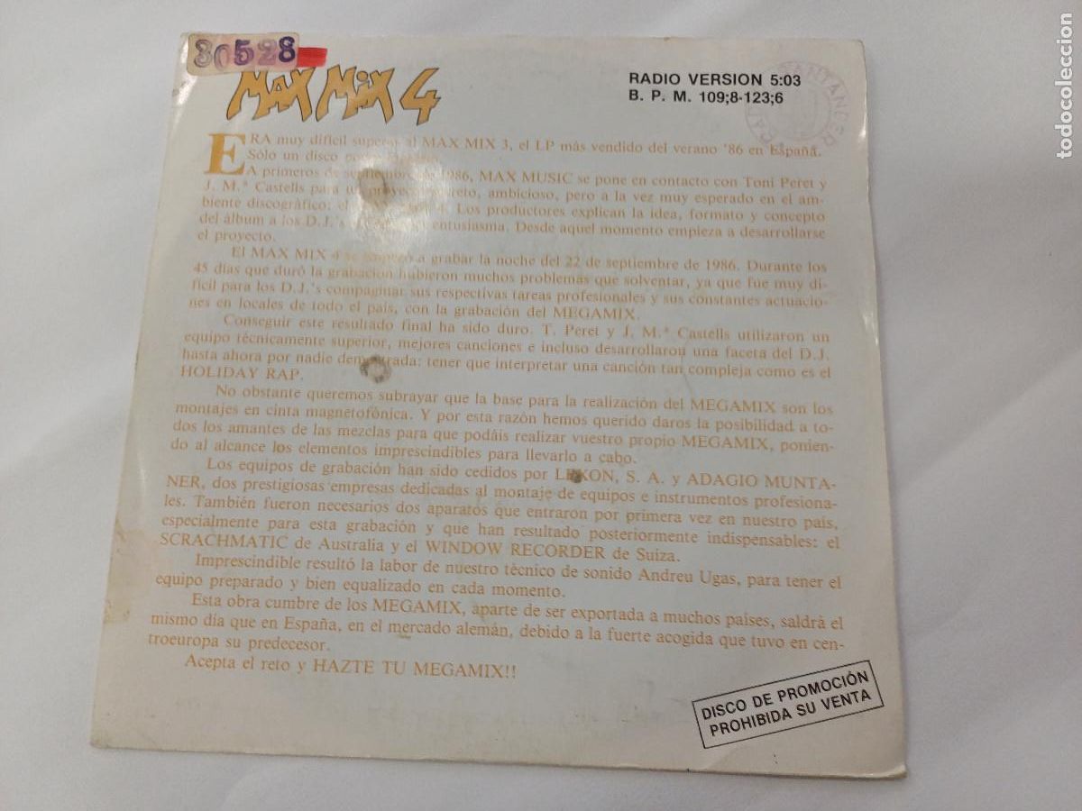Discos de vinilo: MAX MIX 4/RADIO VERSION/SINGLE PROMOCIONAL. - Foto 1