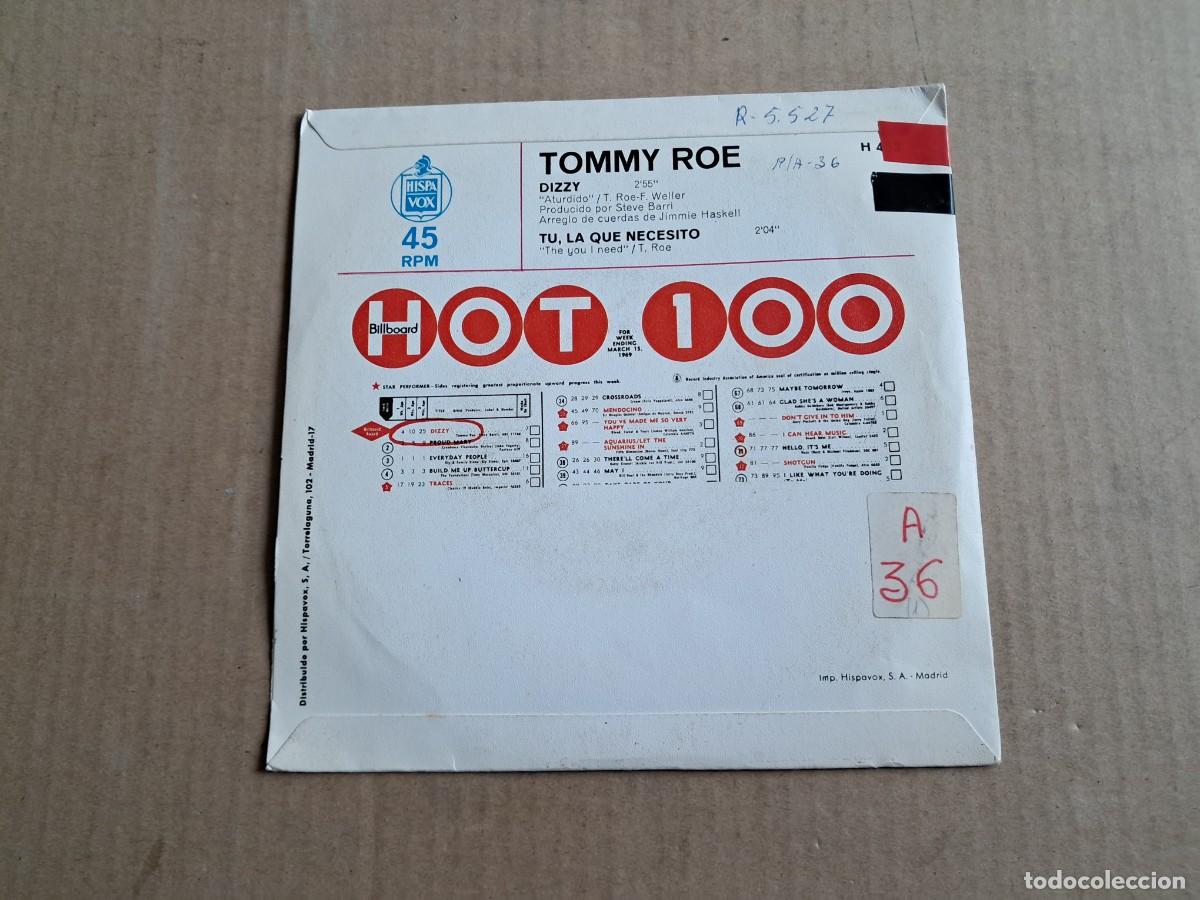 Discos de vinilo: TOMMY ROE - DIZZY SINGLE 1969 EDICION ESPA&Ntilde;OLA - Foto 3