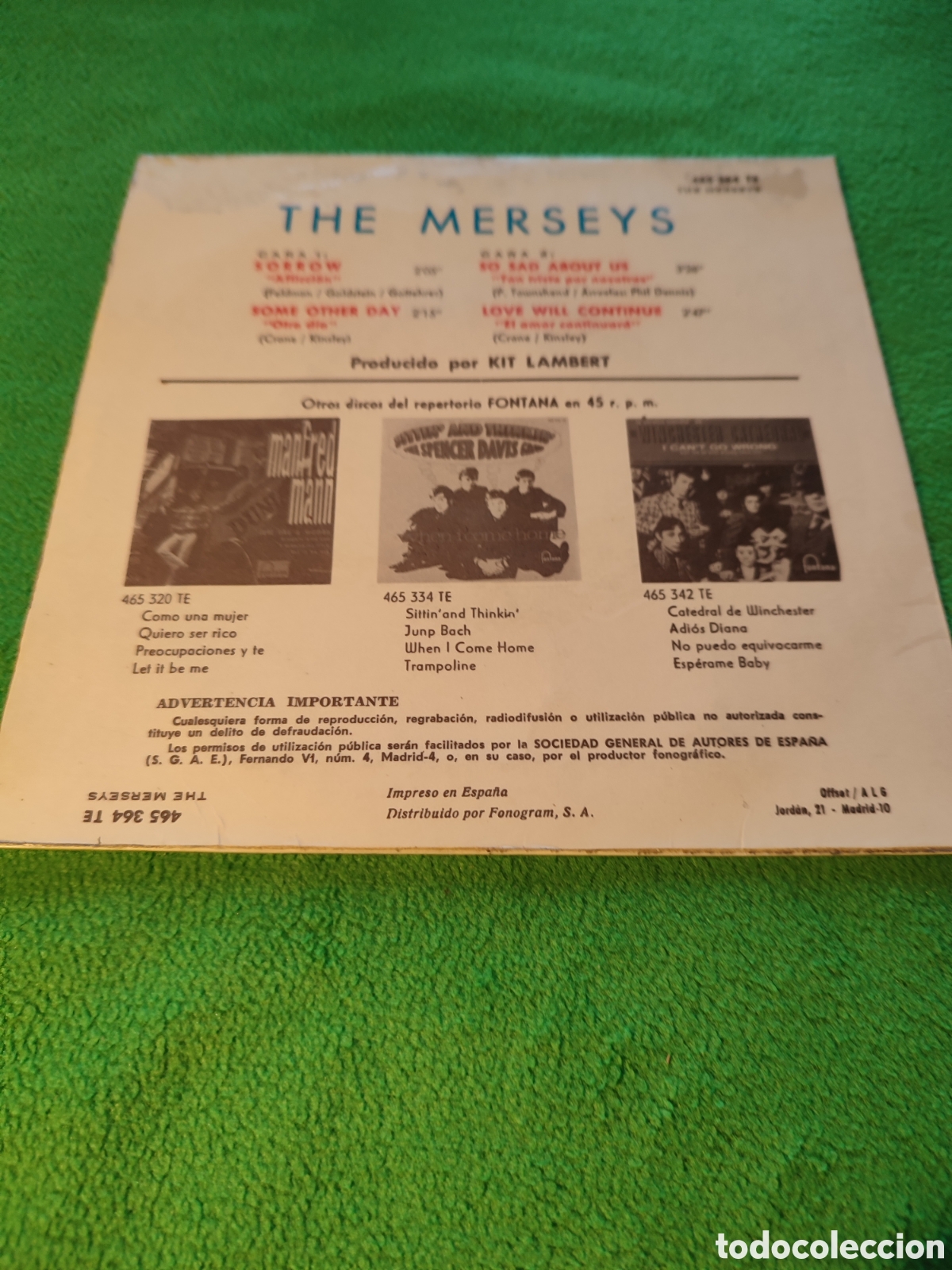 Discos de vinilo: The Merseys - Sorrow / Some other day + 2 - Foto 2