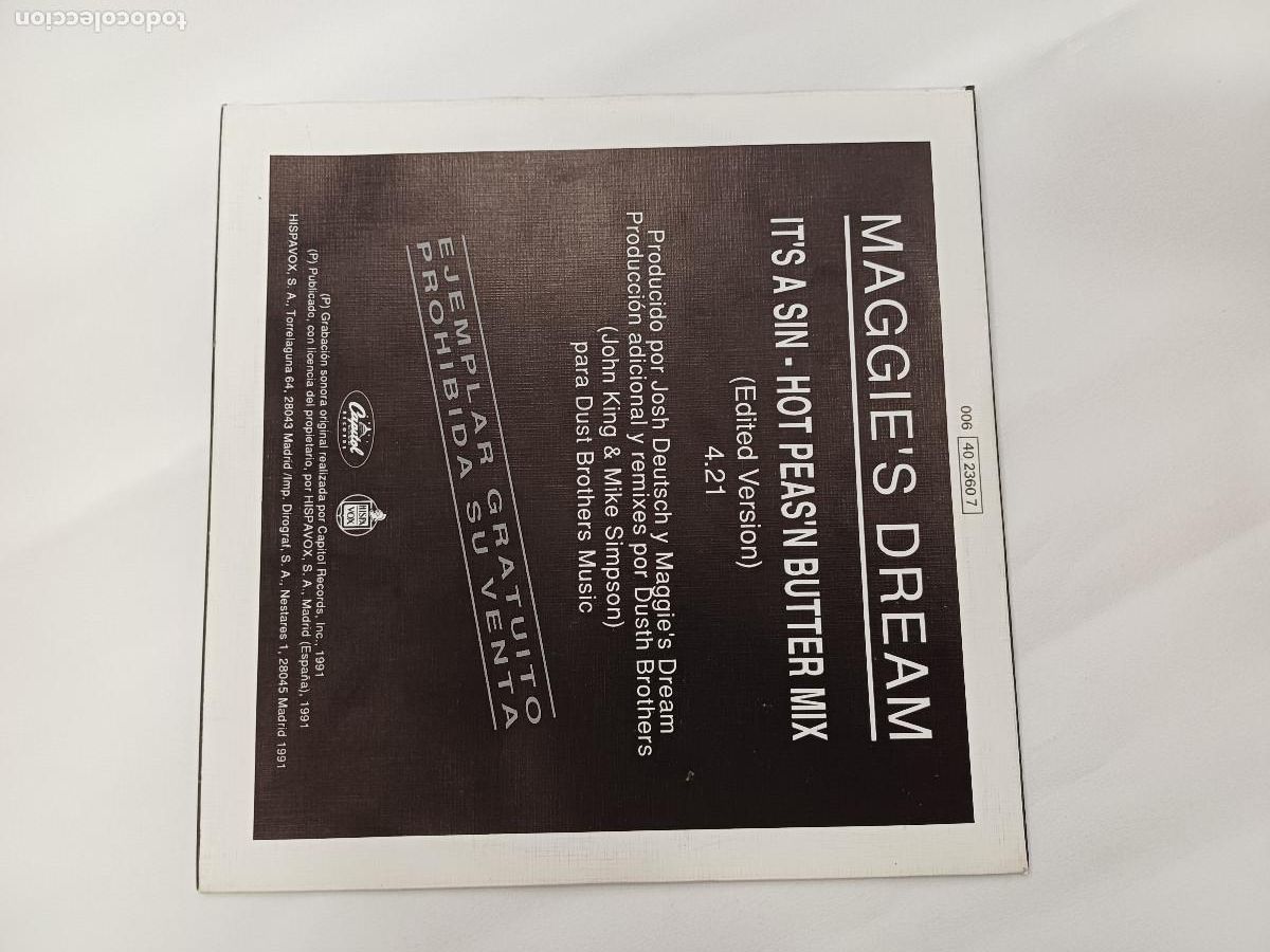 Discos de vinilo: MAGGIES DREAM/ITS A SIN/SINGLE PROMOCIONAL. - Foto 3