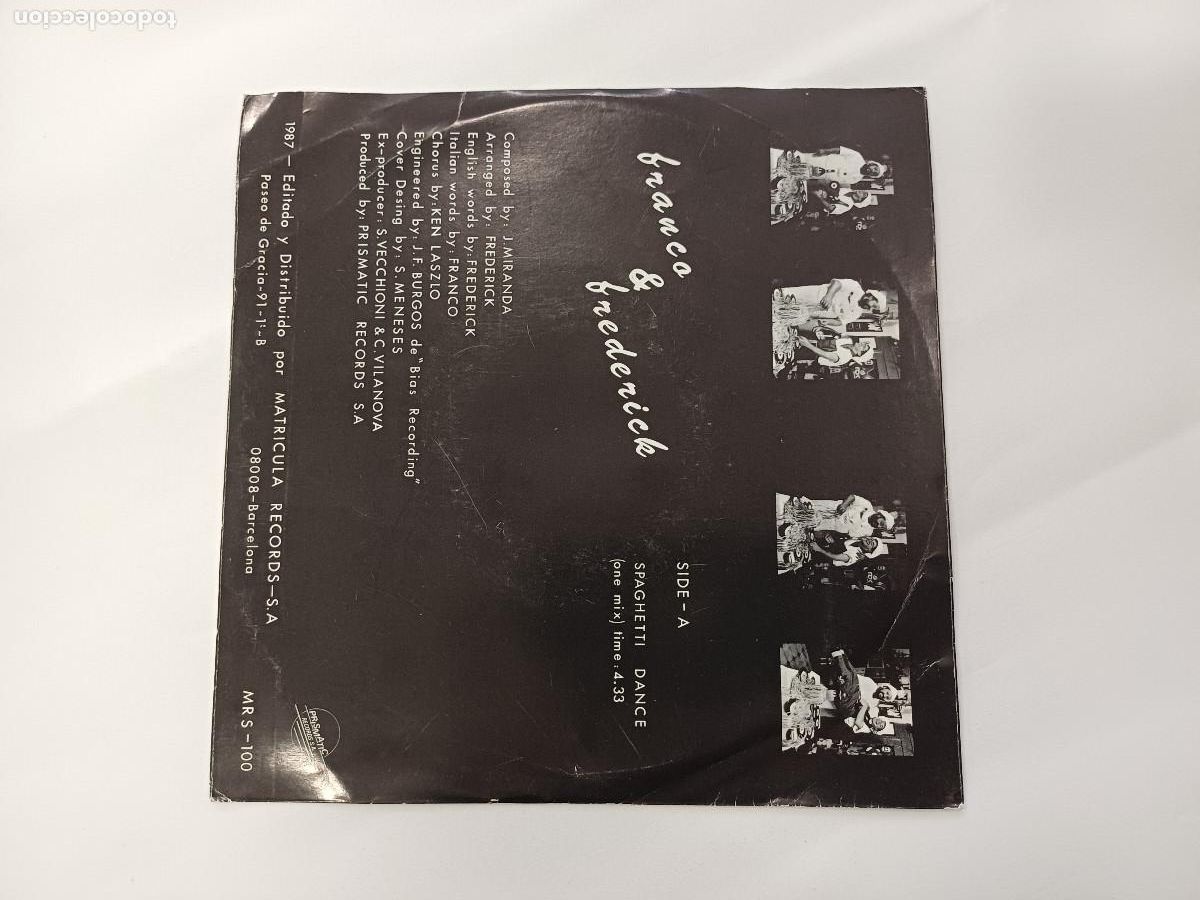 Discos de vinilo: FRANCO & FREDERICK/SPAGHETTI DANCE/SINGLE PROMOCIONAL. - Foto 3