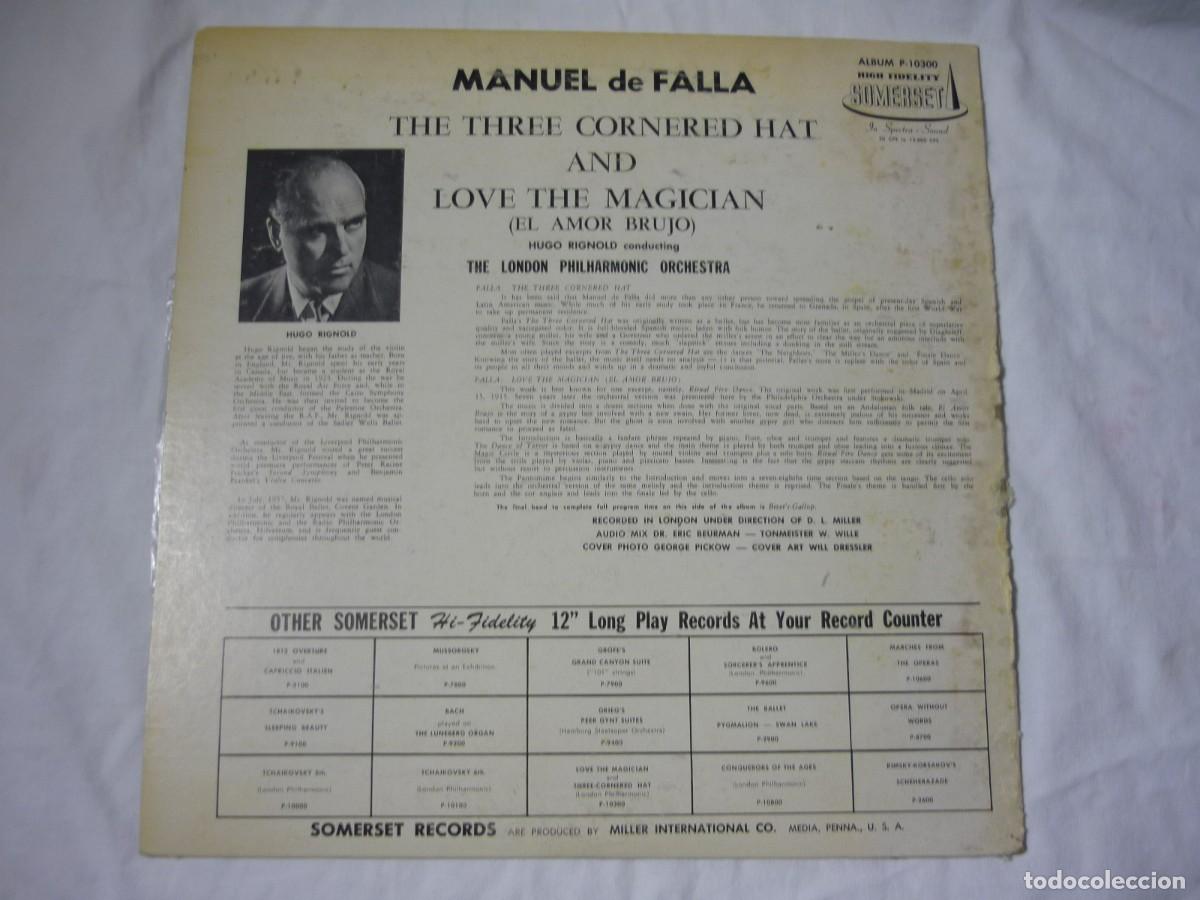 Discos de vinilo: LP vinilo Manuel de Falla The three-cornered hat, Hugo Rignold - Foto 2