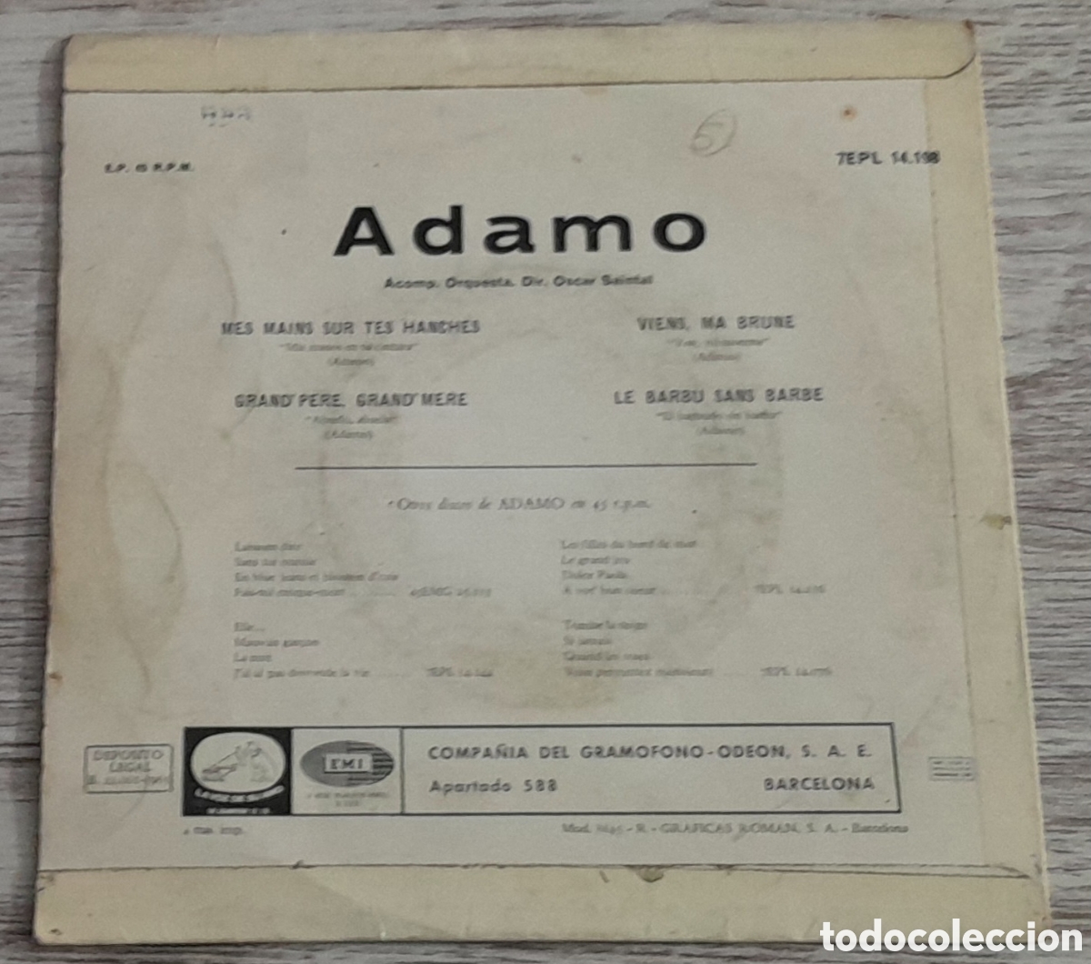 Discos de vinilo: ADAMO - MES MAINS SUR TES HANCHES + 3 - EMI 1965 - Foto 2
