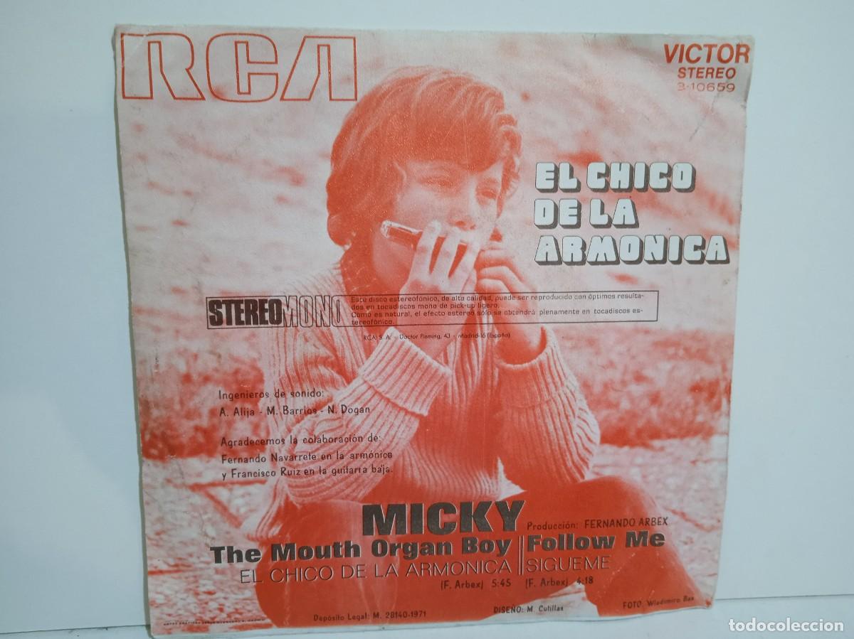 Discos de vinilo: Micky - El Chico De La Arm&oacute;nica / Sigueme - Single - 1971 - Spain - Foto 2