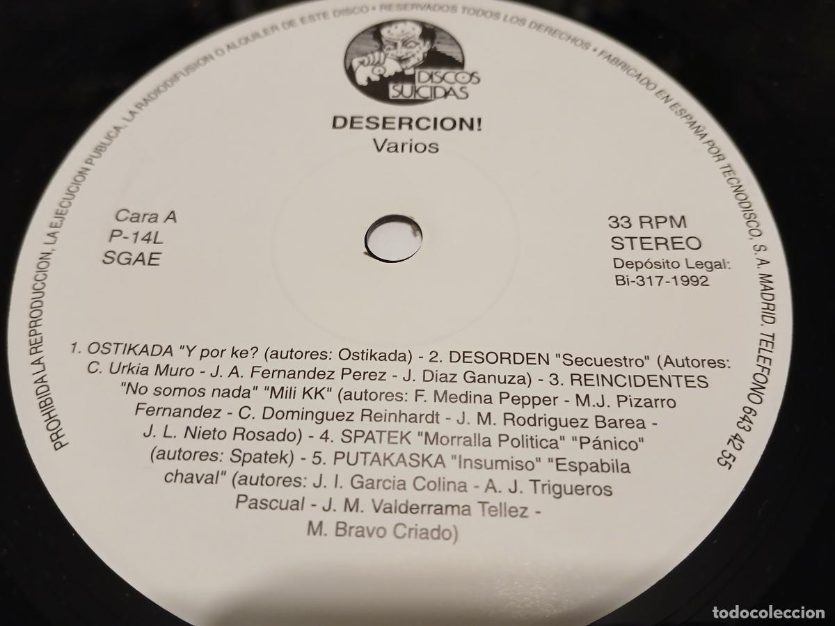 Discos de vinilo: DESERCI&Oacute;N! -RECOPILATORIO- (1992) LP DISCO VINILO - Foto 3