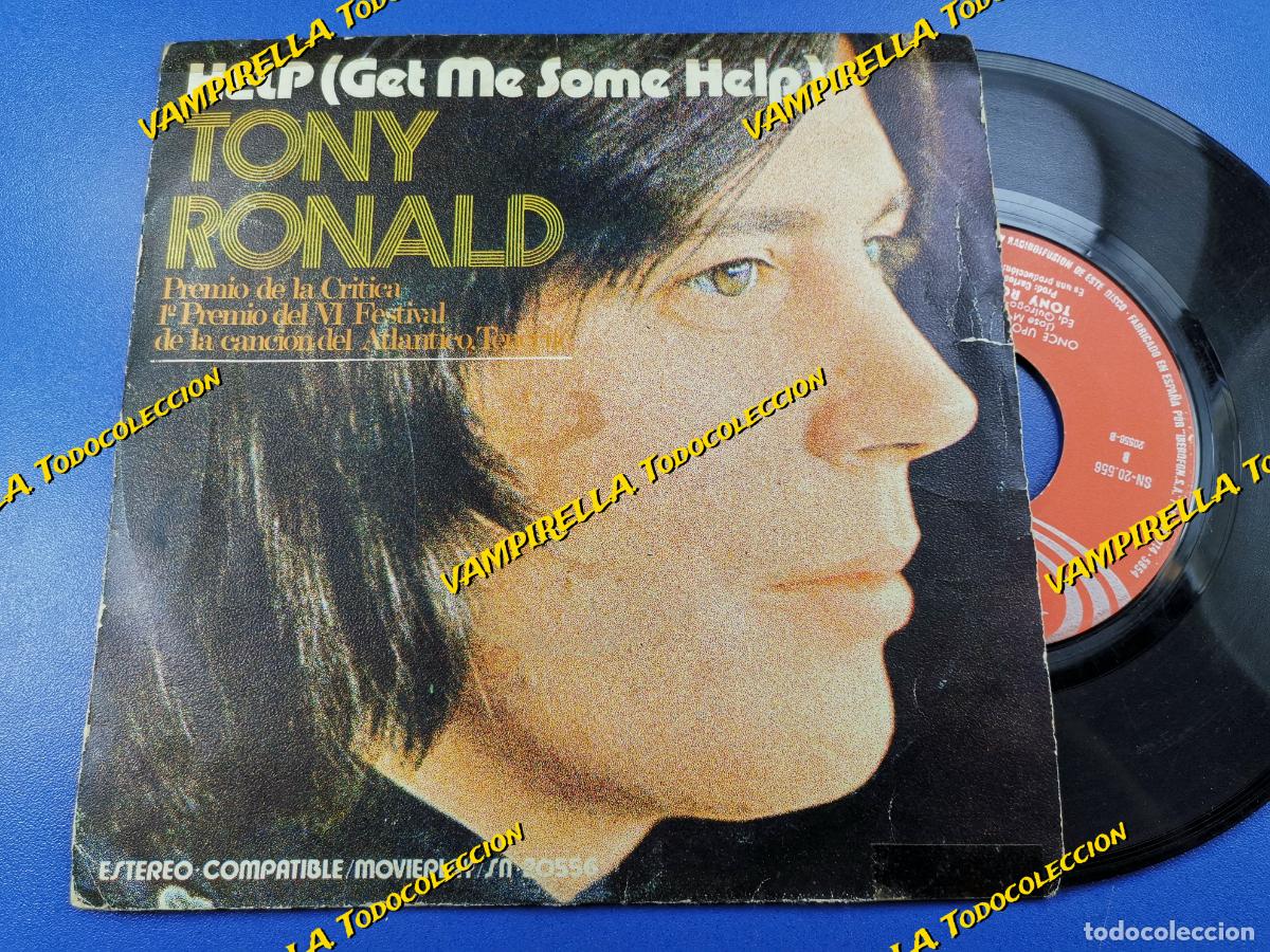 Discos de vinilo: Tony Ronald. Help/ Once Upon A Time. Single 7&rdquo;, a&ntilde;o 1971. - Foto 1