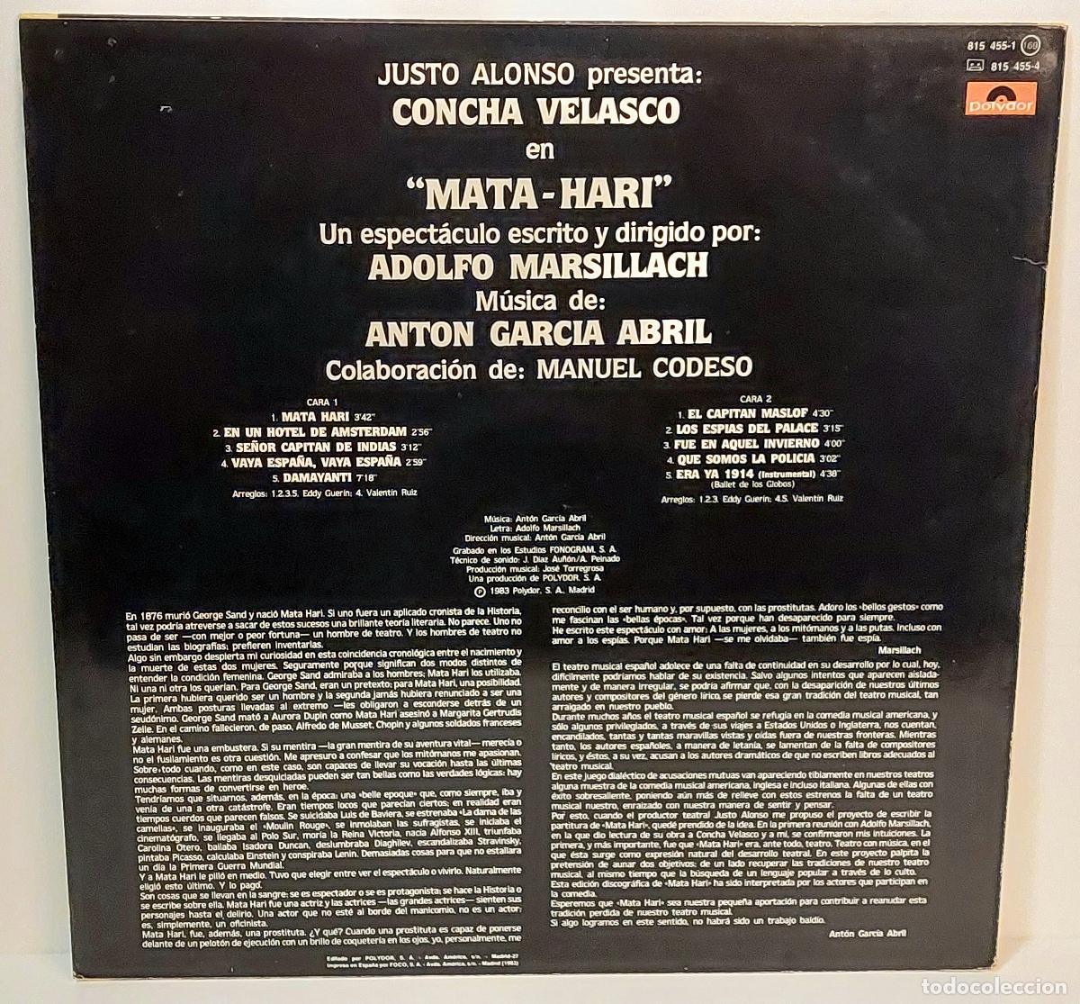 Discos de vinilo: CONCHA VELASCO - MATA-HARI - 1983 - LP VINILO - Foto 2