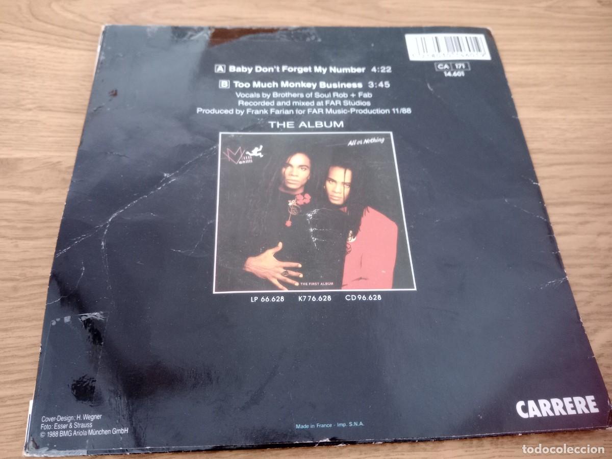 Discos de vinilo: MILLI VANILLI / BABY DON&acute;T FORGET MY NUMBER - Foto 2