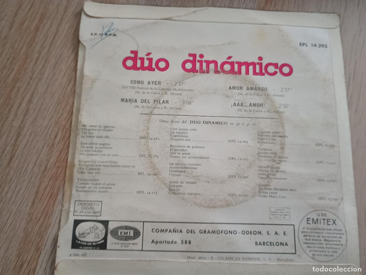 Discos de vinilo: DUO DINAMICO - COMO AYER + 3 - EP 1966 - Foto 3